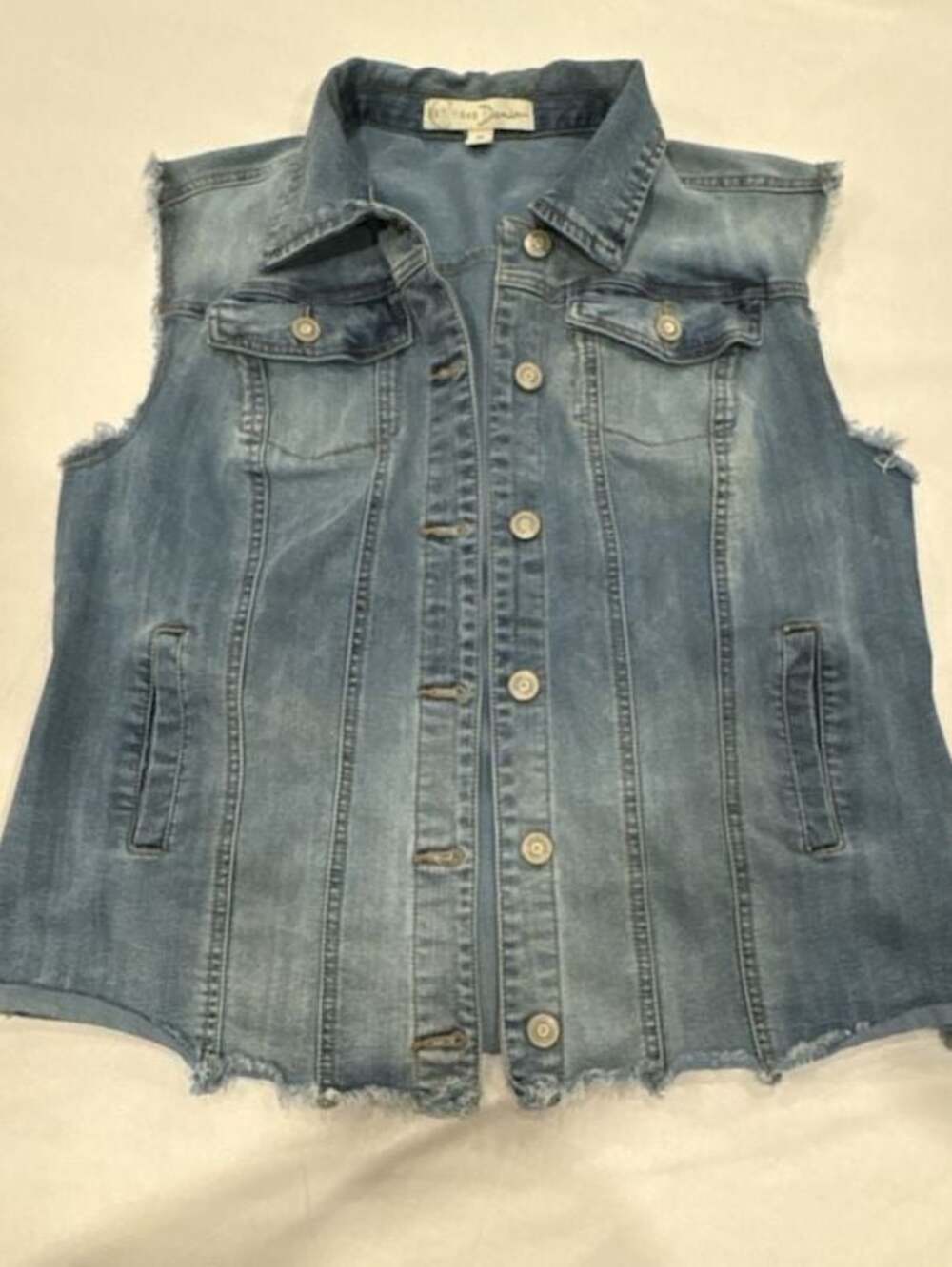 C. 1946 Denim Women's Distressed Raw Hem Sleeveless Denim Vest